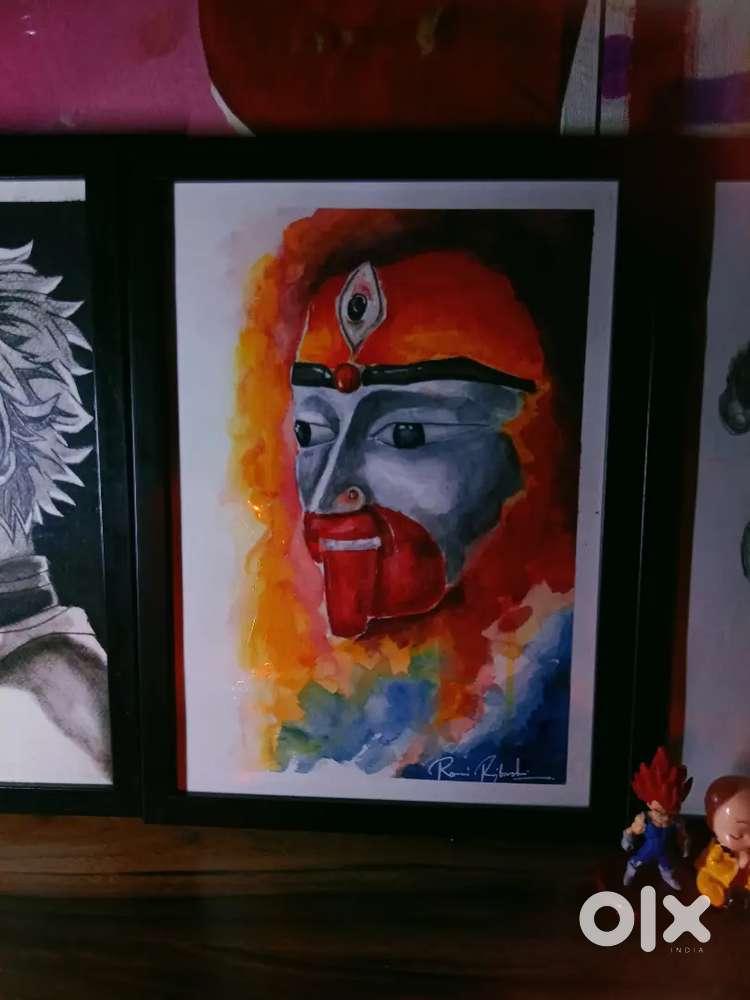 Kali Mata painting A4 size with frame... Best quality used paper