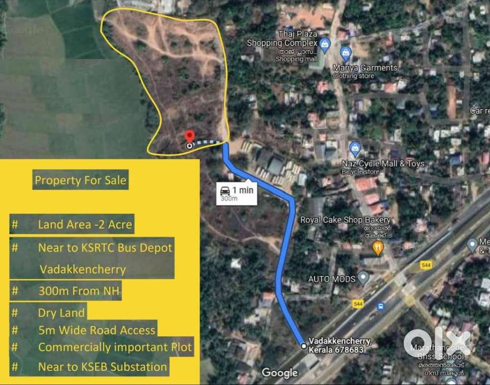 214 cents, 2 L/cent, Next to Vadakkencherry KSRTC Depo, Palakkad Dist.