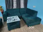 L type 5 seater Sofa with center table and 2 puffys