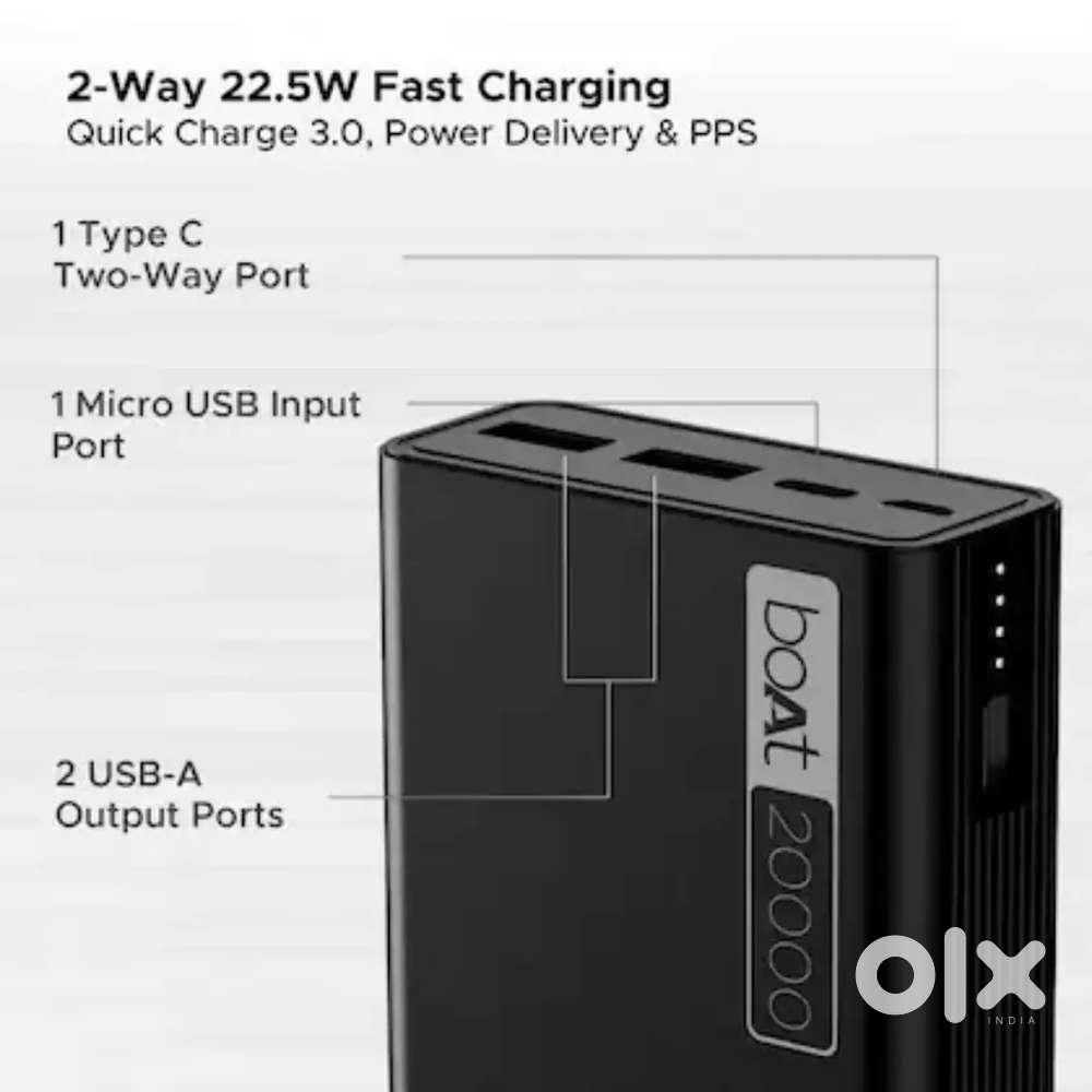 boAt 20000mAh power bank with USB cable 1 year warranty