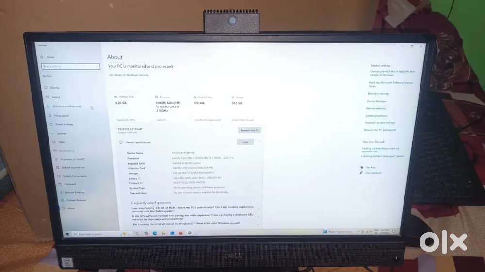 Dell All in one (intel core i3 8 version)with injectCPu camera & sound