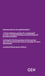Business partner for gold and silver  jewellery