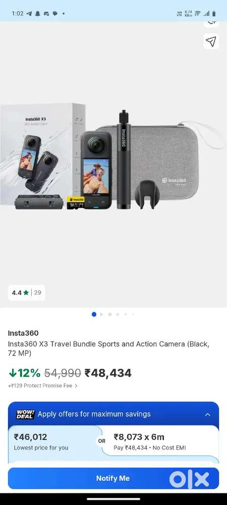 Insta360 x3 with invisible stick and 128gb best quality ssd