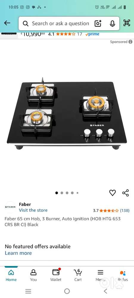 Faber 65 cm 3 Burner Hob & 4 Burner Glen Gas stove