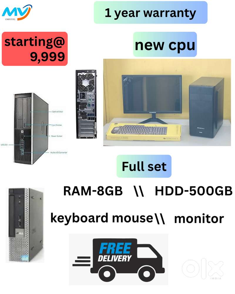 Cash on home delivery  CPU - i5 Process  Monitor - 22-inch  Keyboard