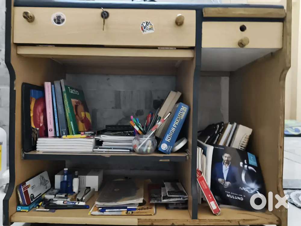 Sturdy Wooden Study Table with Drawers and Shelves