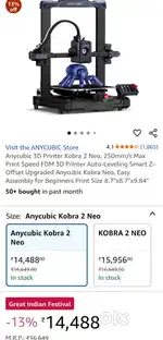 Anycubic Kobra 2 Neo 3D Printer – Excellent Condition – ₹10,500