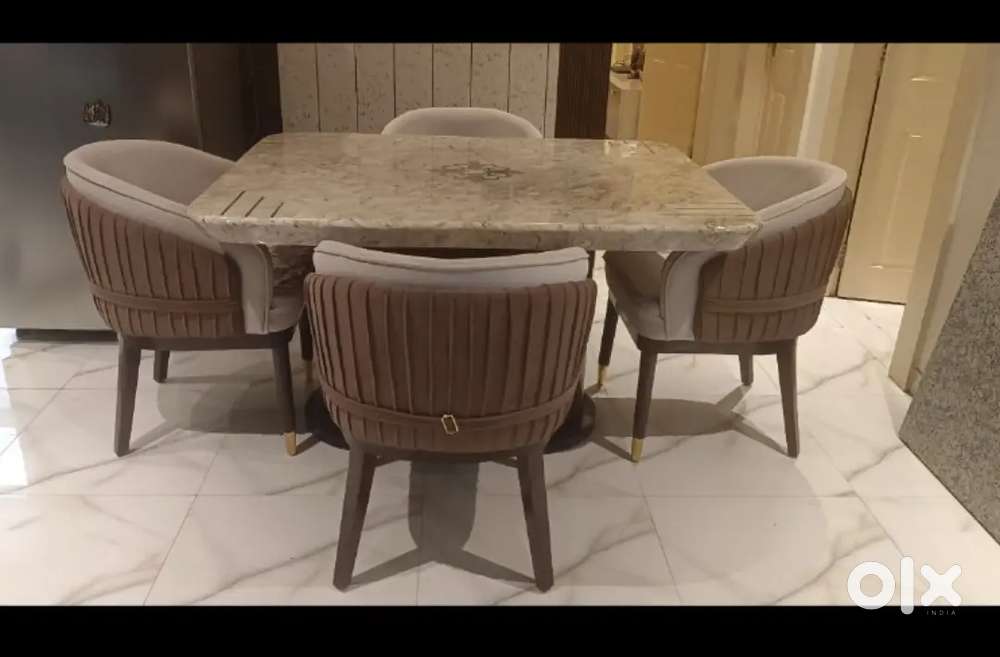 Dinning Table - Marble Top with 4 chairs (6 Months Old)