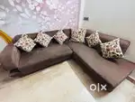 Brown L-Shaped Fabric Sofa – Comfortable & Spacious