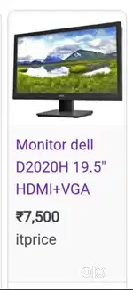 Monitor Dell D2020H New with VGA + HDMI