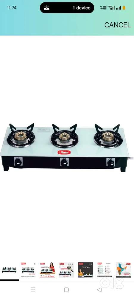 Khaitan 3 Burner White Gas Stove