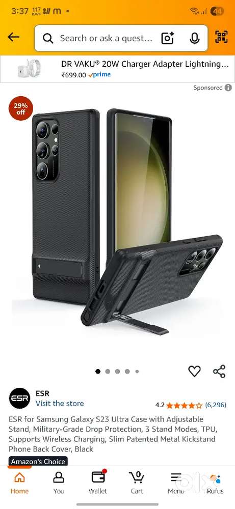 ESR Samsung Galaxy S23 Ultra Case with Adjustable Stand - Black