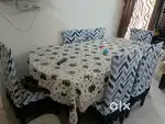 Glass Dining table with 6 wooden chairs