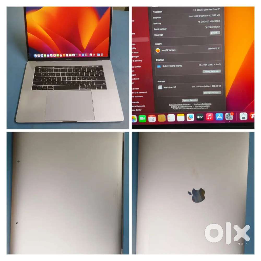 *MacBook Pro A1990* Touch Bar*
Core i7 Processor 
16 GB Ram 
256 GB*