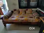 Teak wood diwan cot with matress and pillow