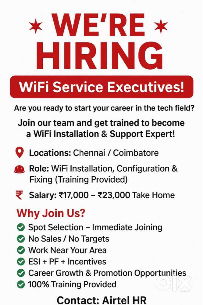 OPENINGS AIRTEL ENGINEER ( 10TH,12TH )