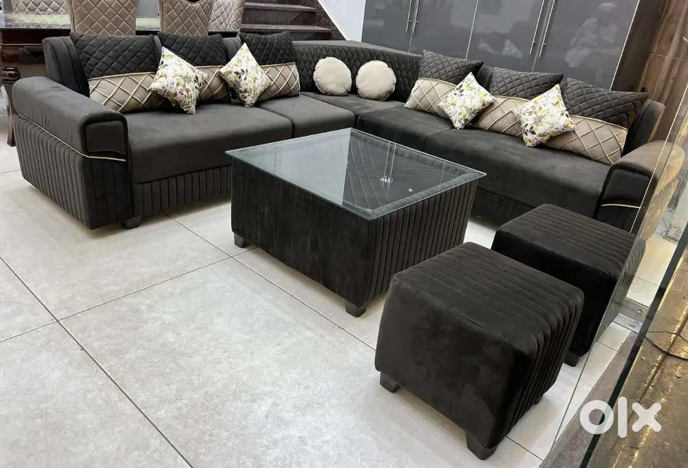 Nagpur Furniture Zone, Designer L Corner Sofa With Tea Table and Puffy