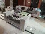 Italian Clouth corner sofa set with center table with glass
