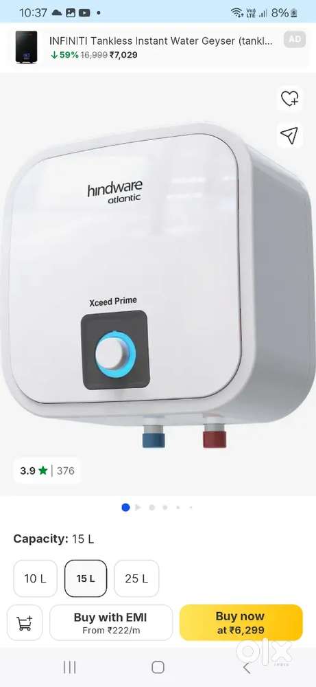 Hindware 15 litre Geyser square shape HSWHAM15 WMI2VGL5, XCEED Prime