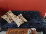 Blue printed teak wood heavy sofa set