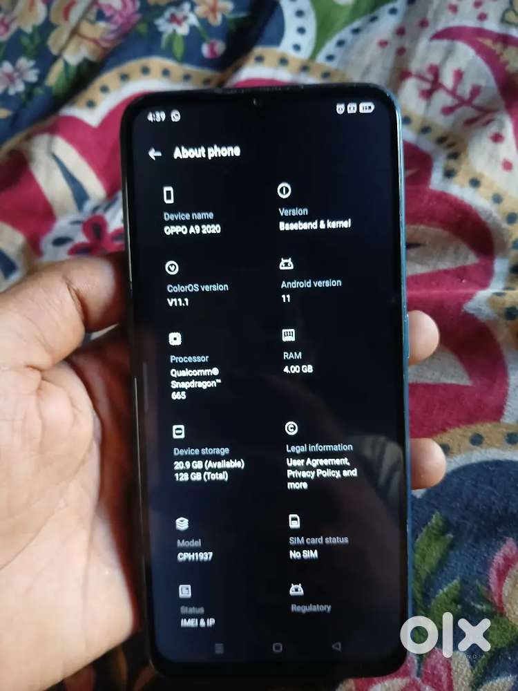 Oppo A9 4GB RAM 128GB internal at 5000rs with bill and box 70%off