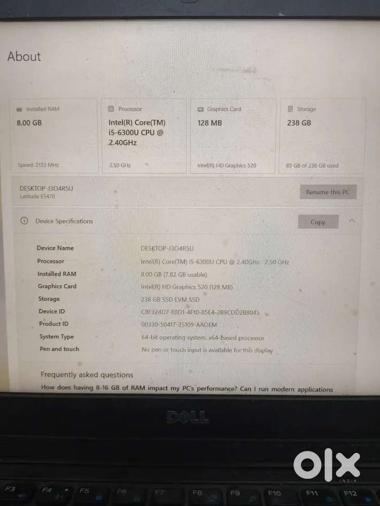 Dell Latitude E5470 Intel i5-6300U vPro Inside 8GB Ram 256GB SSD