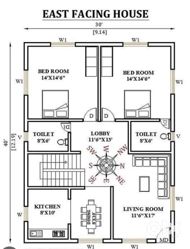 24 hrs water, cross ventilation, near dav school