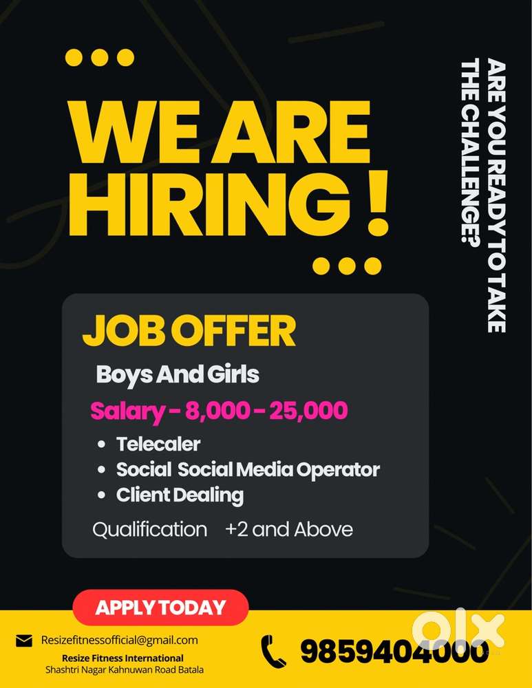 Resize Fitness Hiring Satff (Boys & Girls ) Batala and Local Area