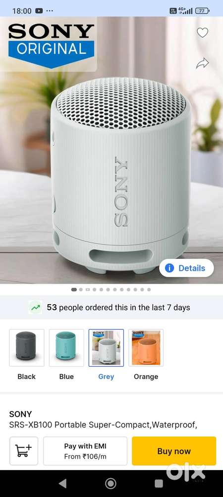 Sony SRS-XB100 Wireless Bluetooth Portable Lightweight Speaker