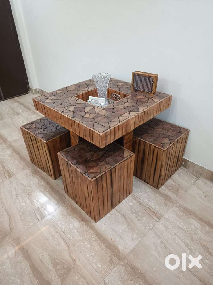 Space saving compact dining table and 4 chair set