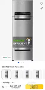 Wirlpool 270 ltr 5 star rating 3 door fridge