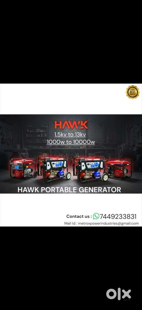 Portable Generator -1kw 3kw 5kw 7kw 10kwXLNT-HAWK BRAND- best price.!