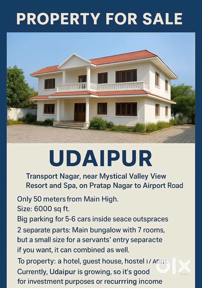 Spacious Bungalow in Udaipur For Hotels, Guest Houses, or Airbnb Villa