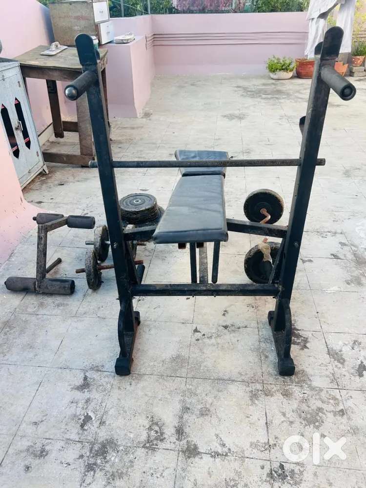 Gym setup 5 in one bench and other 90kg accessories