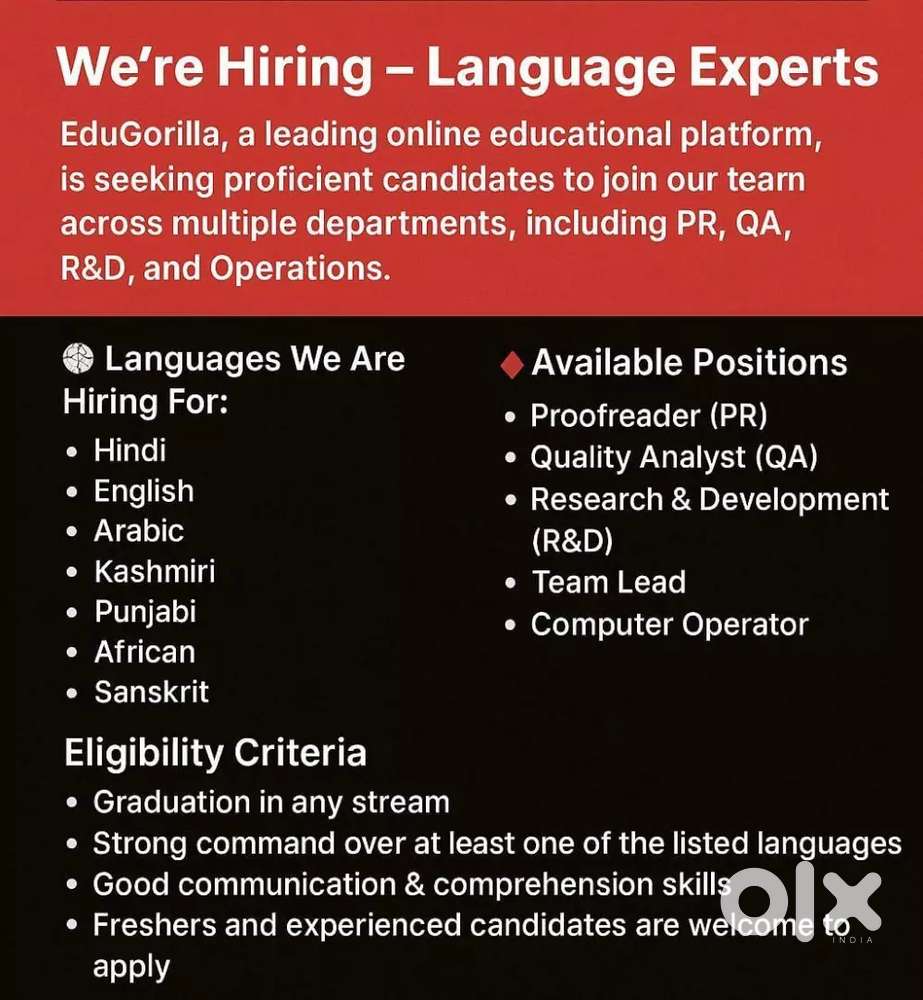 We are hiring for some staff office