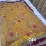 Mustard colour (velvet & net) designer saree