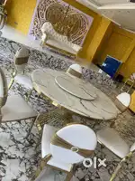 Luxury Real Marble Dining Table Set with 6 premiumChairs