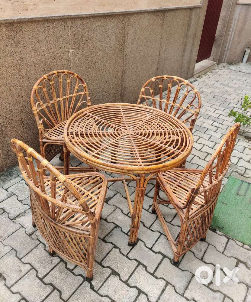 Cane dinning table chair set indoor outdoor furniture set racks bamboo