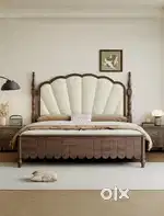 Brand new solid Acacia wooden storage double bed
