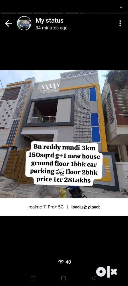 Bn reddy 150sqrd g+1 new house price 1cr 28Lakhs