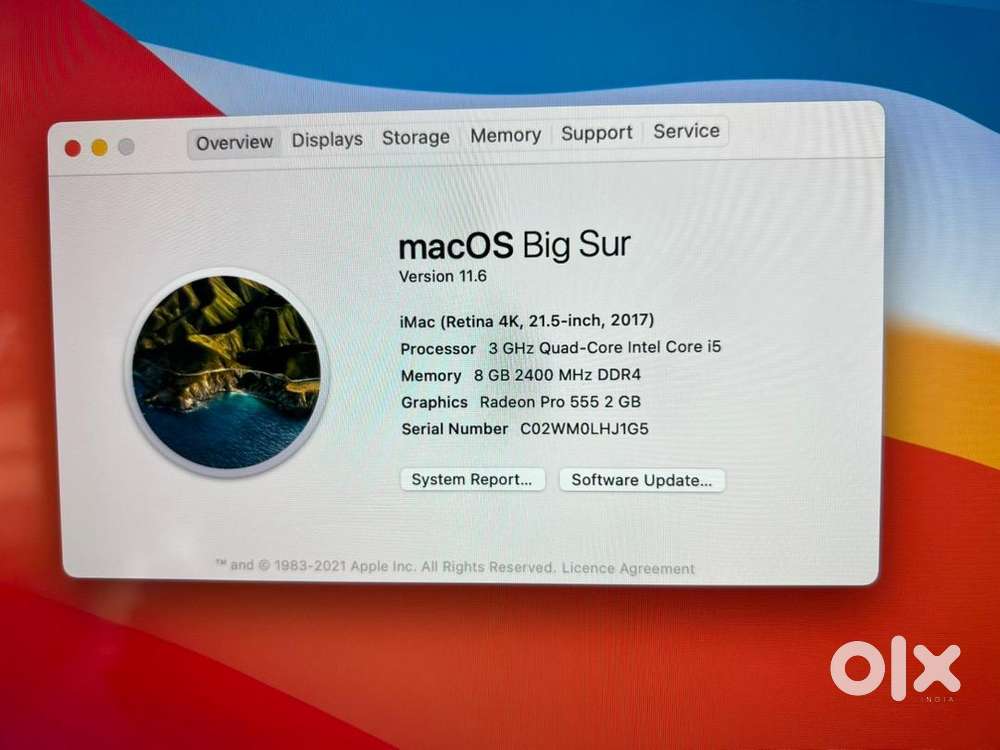 iMac(Retina 4k ,21.5-inch ,2017)processor 3 GHz Quad Core intel core i