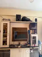 Stylish Wooden TV Unit with Mirror & Storage Cabinets