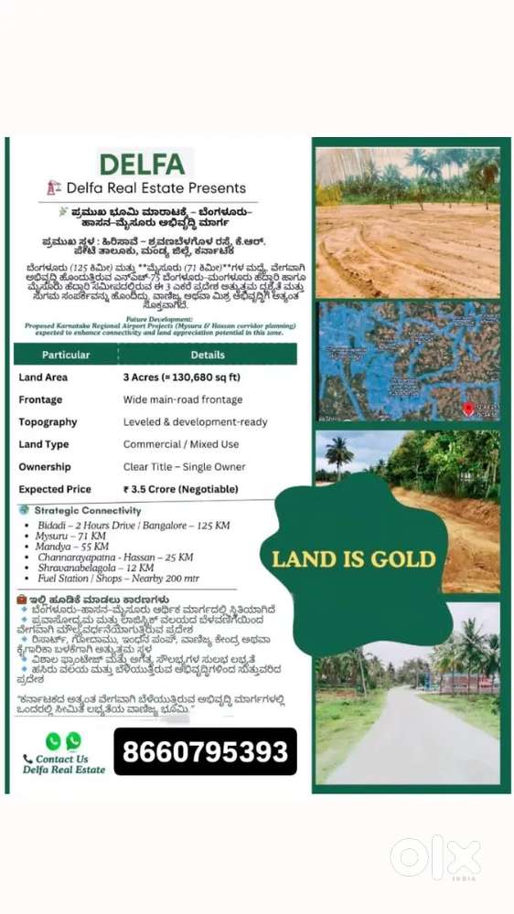 Lamd for sale near  channarayapatanna,hassan highway