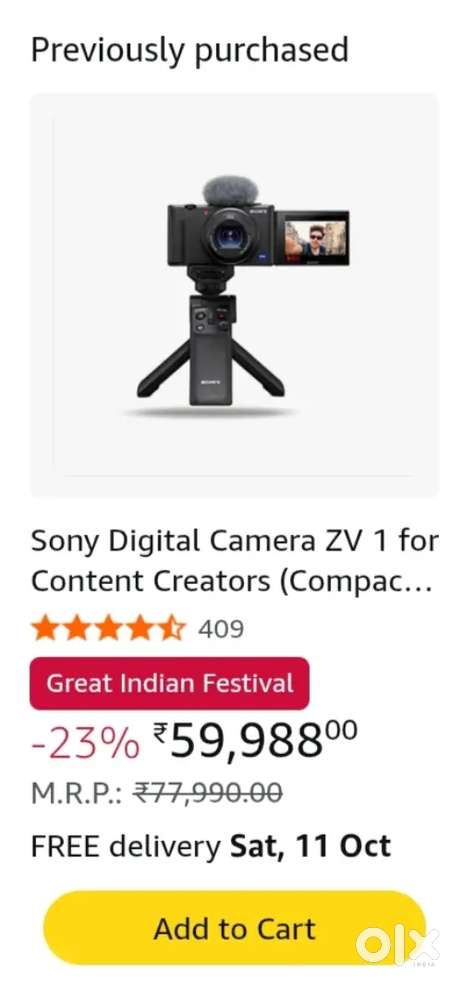 Sony Digital Camera - ZV1 with All Set