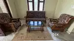Teak sofa with cushion and teapoy