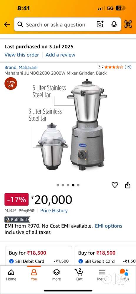 Maharani JUMBO2000 2000W Mixer Grinder, Black