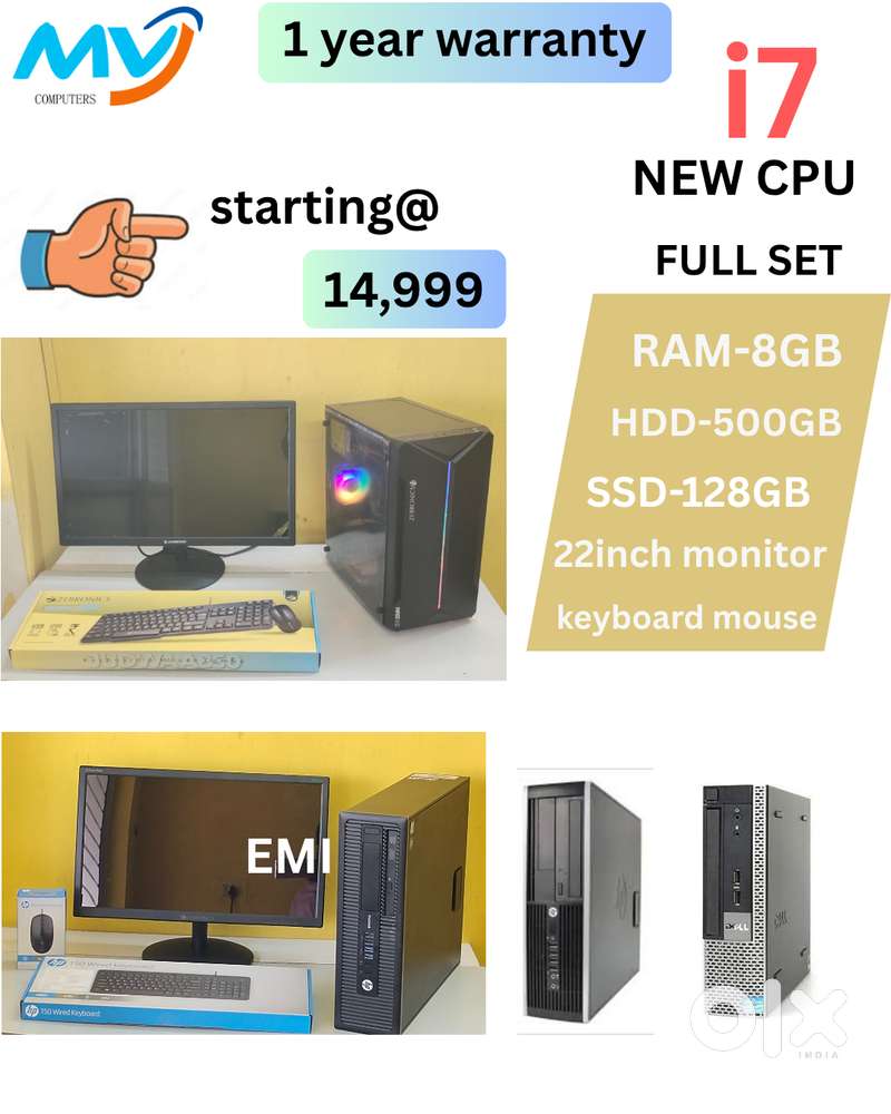 Branded CPU - i7 Process  Ram - 8GB DDR3  SSD - 128GB  HDD - 500GB  M