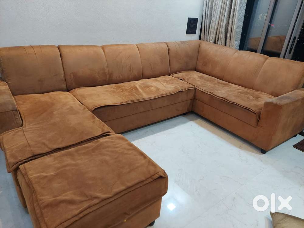 C shape brown premium sofa