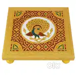 New-Handcrafted Wooden Chowki 12 x 12 inch Golden Bajot/Pooja Chowki