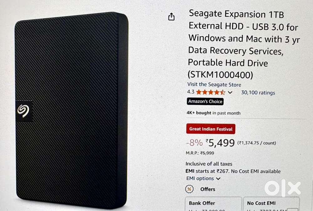 Seagate Expansion 1 TB External HDD - USB 3.0 - Portable Hard Drive